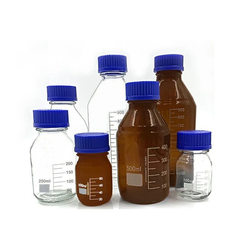 Lab Transparent Clear Brown Screw Cap Glass Reagent Bottle Sealed ...
