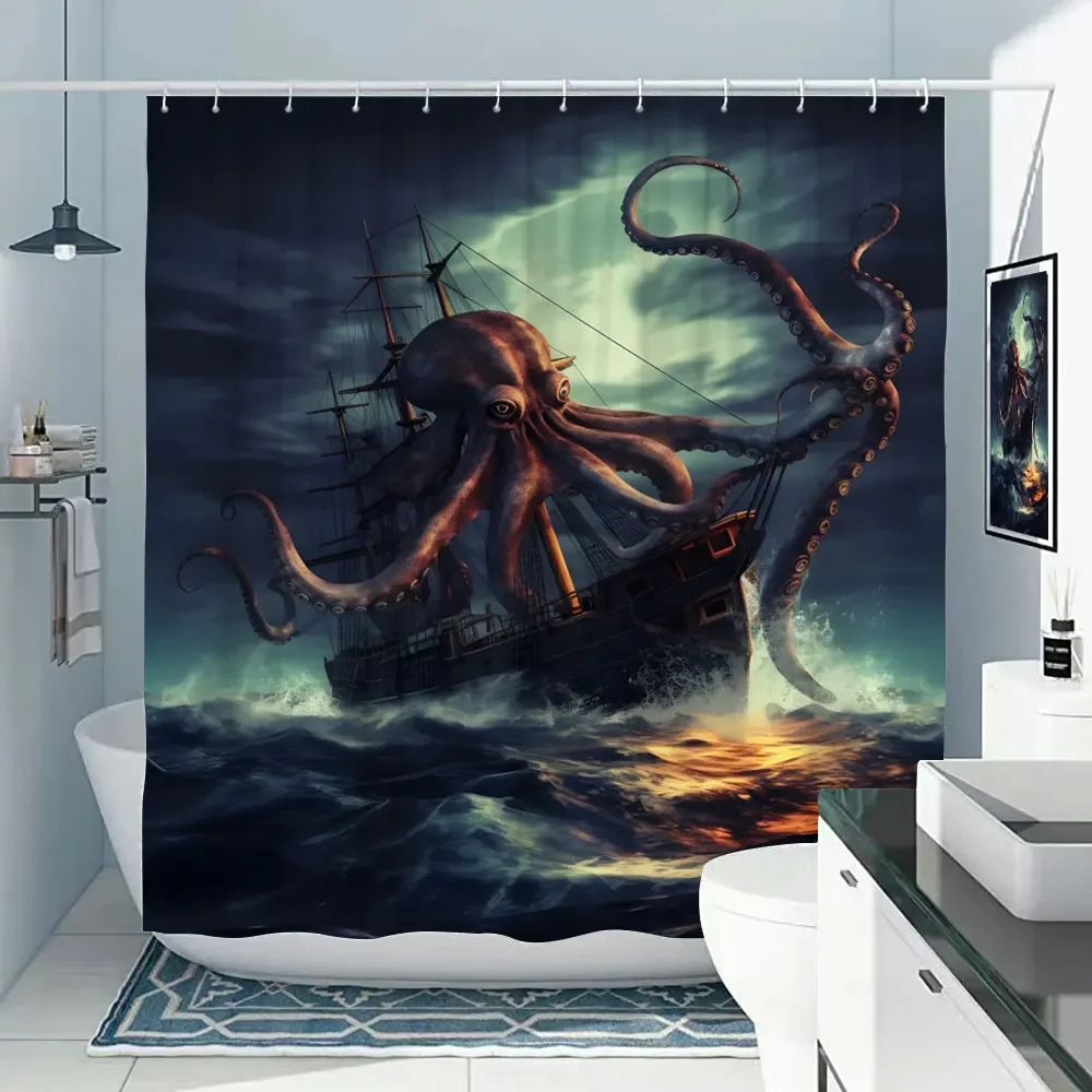 

Занавеска для душа «Осьминог», крутая морская и зеленая Шторка для ванной из полиэстера, с изображением животных, морской дикой природы, нагревательный Тропик