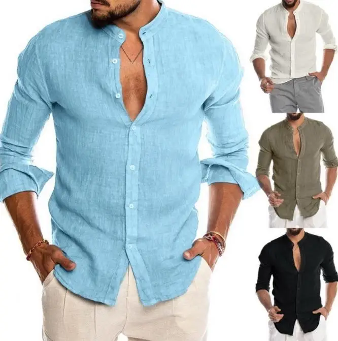 

Long sleeved men's cardigan shirt men's top