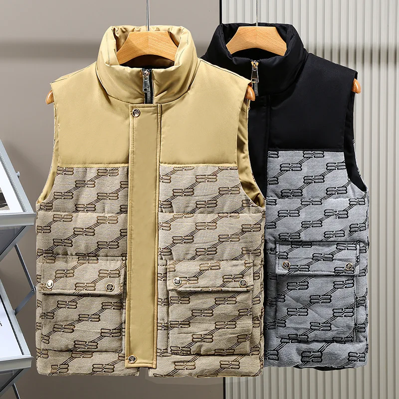 

#3689Black Khaki Sleeveless Vest Jacket Men Zipper Harajuku Streetwear Hip Hop Hooded Vest Waistcoat Pockets Straight Thick Warm