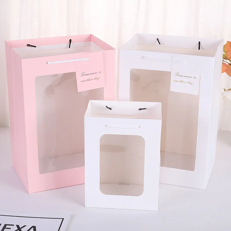 

10 шт. однотонная прозрачная подарочная сумка, праздничный цветочный подарок с ручной подарочной сумкой, праздничный цветок, утолщенная искусственная кожа