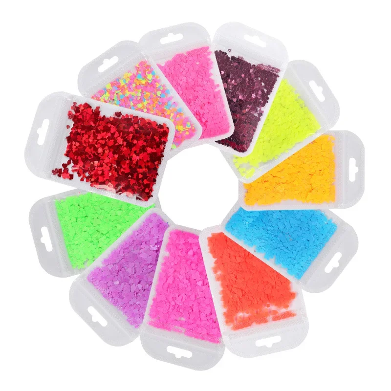 Sweet Love Heart Holographic Nail Glitter 3D Sequin Flakes Shimmering Manicure Decorations