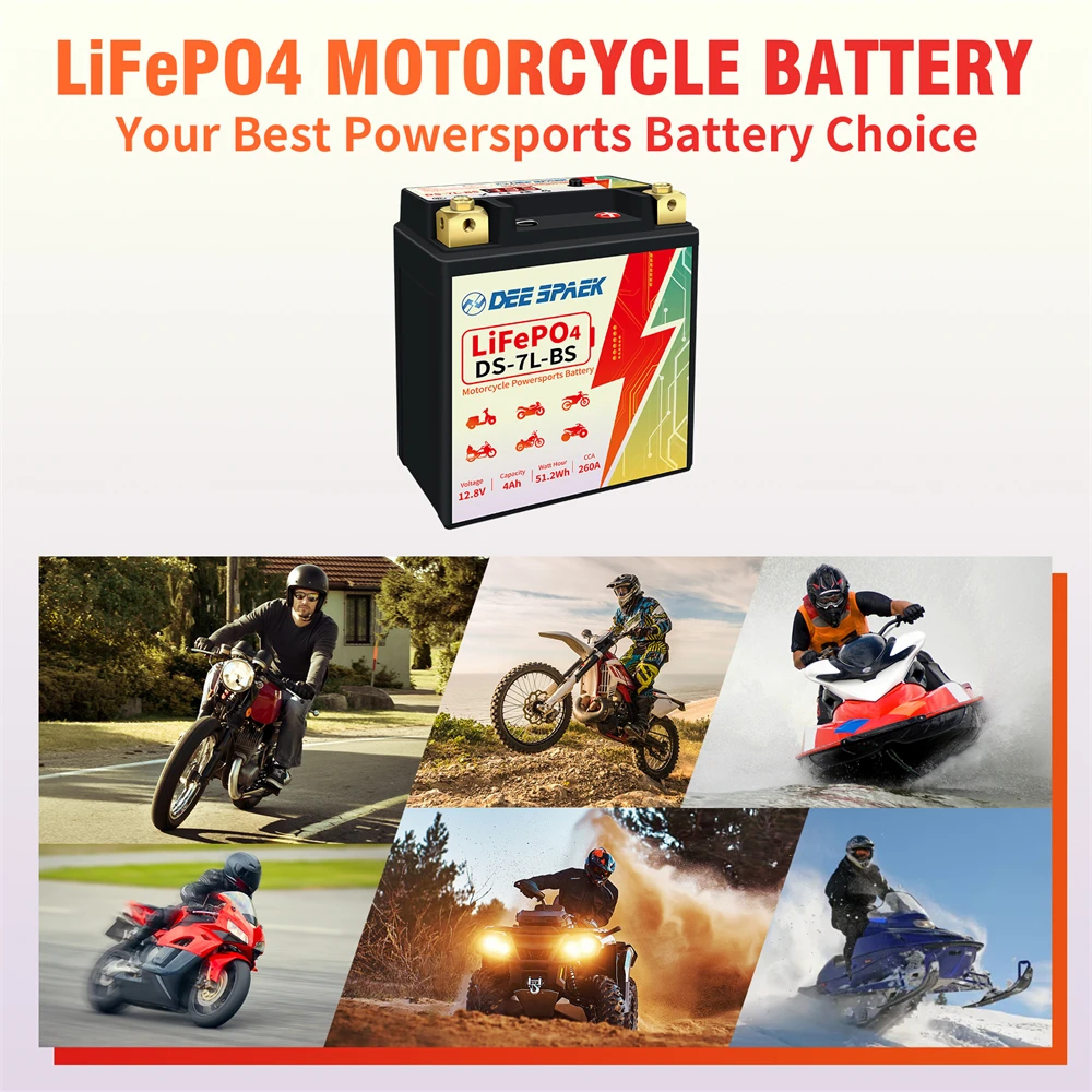Batteria 7L-Bs 12V 4Ah Lifepo4, Compatibile Con Ytx7L-Bs Esente Da Manutenzione E Sigillata, Batteria Accumulatore Moto Scooter Ecc