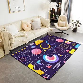 Memphis Area Rug, Hipster Retro Doormat, 80s 90s Hip Hop Funky Colorful Pop Art Inspired Carpet for Playroom Geometric Floor Mat