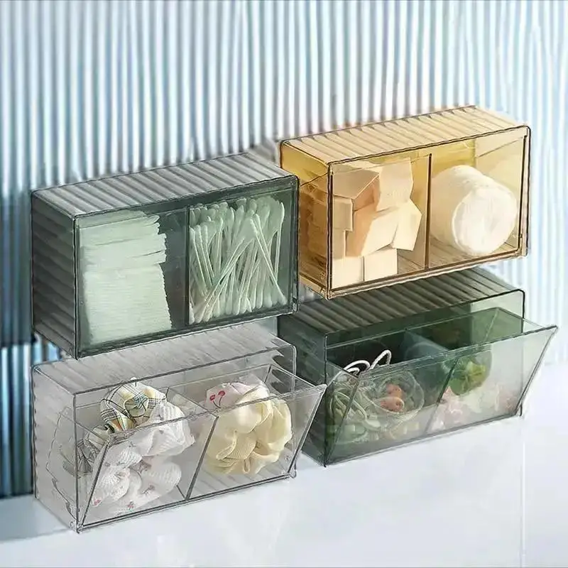 กล่องเก็บสําลีติดผนังไม่ต้องเจาะตู้กระจกห้องน้ําฉากกั้นลิปสติกเป็นชั้นวางเครื่องสําอาง 1