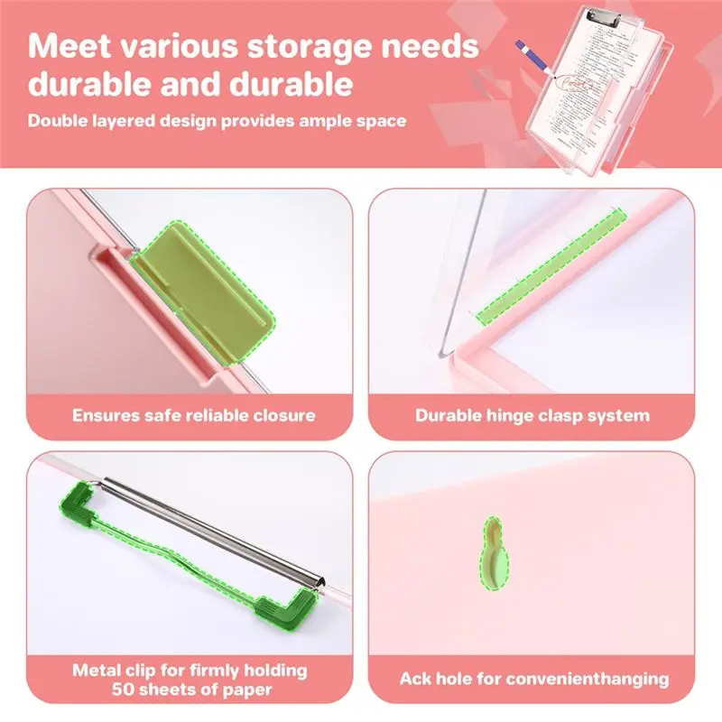 보관함이 있는 A4 클립보드, 수유용 폴더 클립보드, 측면 개방형 휴대용 필기용 클립보드