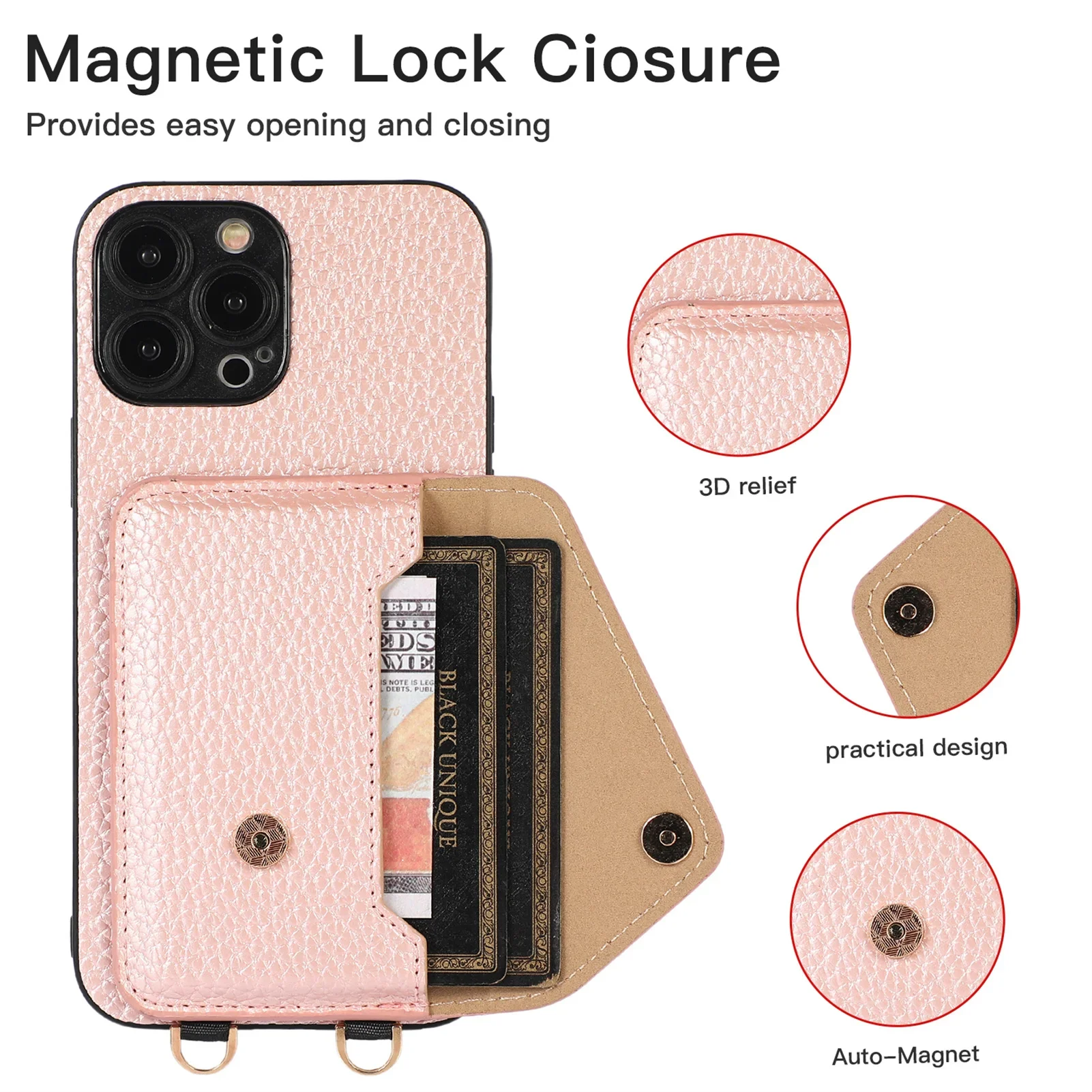 Chic Leather Crossbody Phone Case with Card Holder and Lanyard Strap