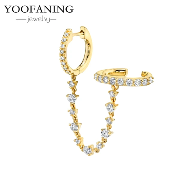 YUXINTOME 1 PC 925 en argent Sterling aiguille d'oreille coloré Zircon chaîne gland boucles d'oreilles pour les femmes deux trous boucle d'oreille bijoux A45