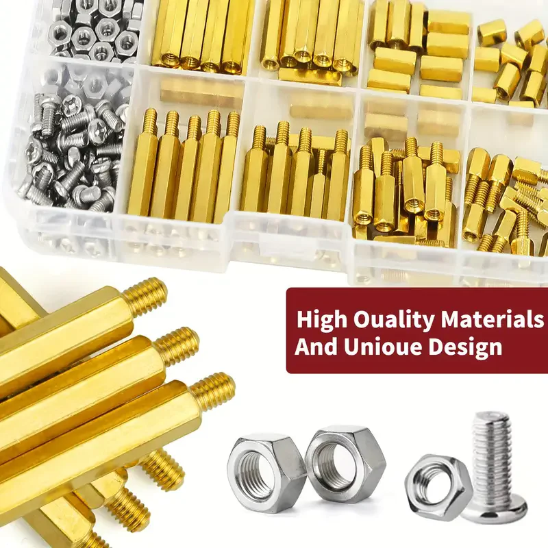 280Pcs M2.5 Male-Female Brass Spacer Standoff & Stainless Steel Screw Nut Assortment Kit