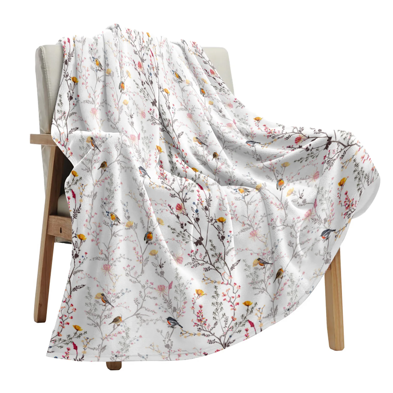 

Flowers And Birds In Spring Blankets Portable Soft Throw Blanket for Bed Office Bedspread Flannel Blanket
