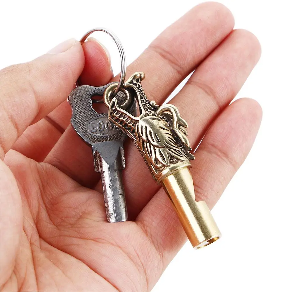 Multifunction Portable Whistle Handmade Brass Dragon Head Whistle Car Keys Chains Pendants Men Women Outdoor Survival Tools