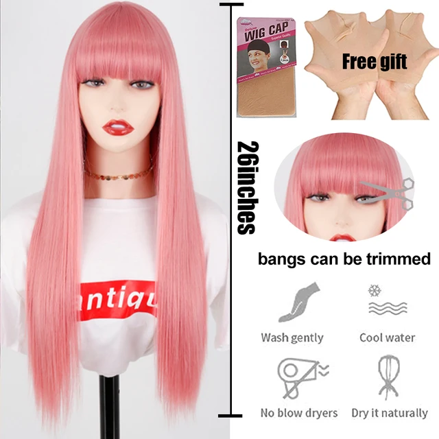 Synthetic Hair Pink and Black Wig Two layers of Wigs Long Straight hair Cosplay Wig Two Tone Ombre Color Women Wigs Lolita Wig P4/24