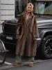 Women's Dark Brown Faux Fur Long Overcoat Single Breasted Fleece Long Trench Coat Winter Fluffy Plush Warm New Thicken Outerwear 3