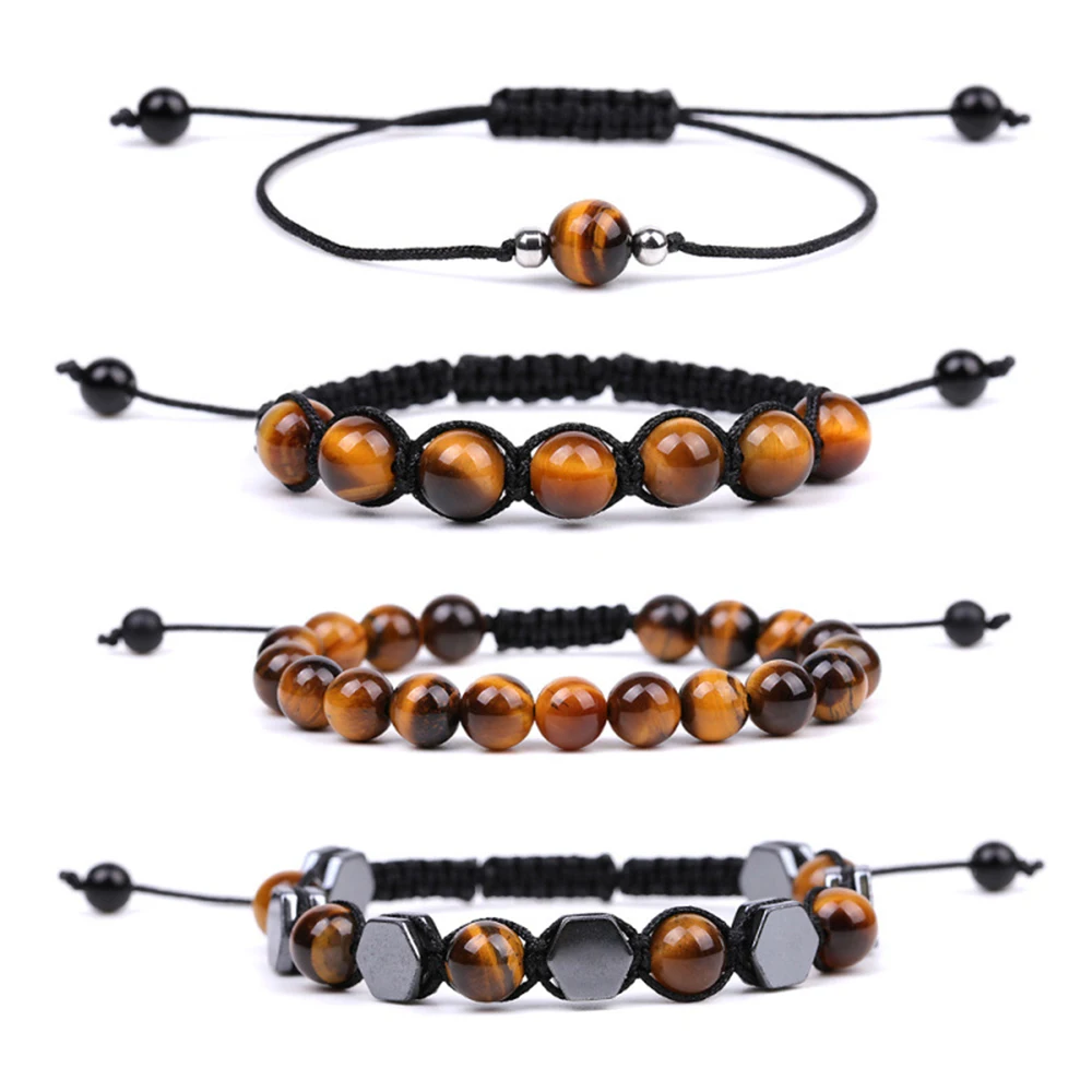 Wholesale Bulk 4mm 6mm 8mm 10mm Tiger Eye Beaded Natural Stone Yoga Elastic Bracelet for Men Women