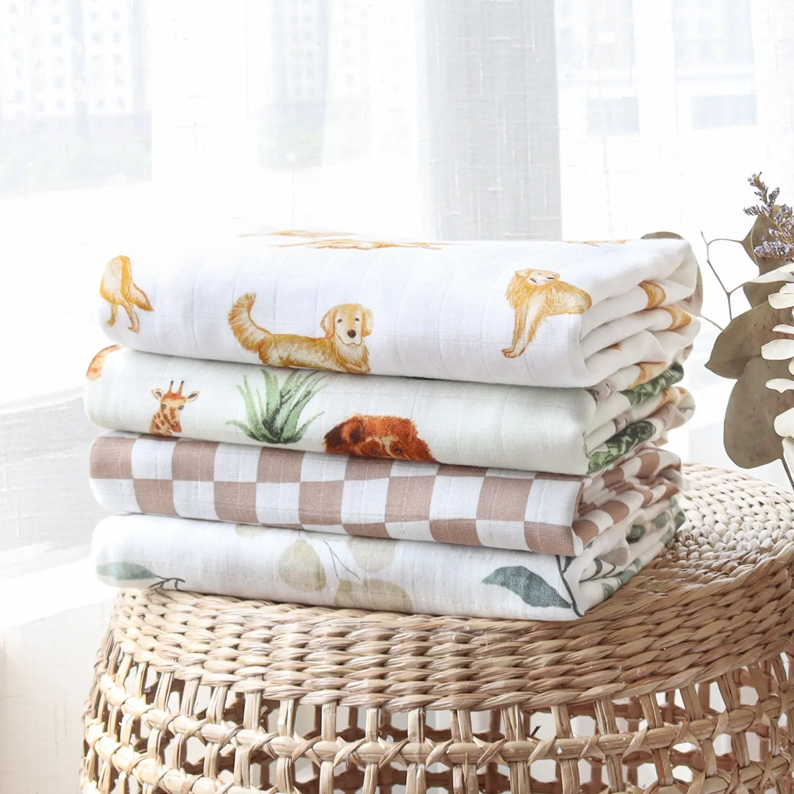 Bamboo Baby Blankets Newborn Golden Retriever Printed Couvertures Et Langes Muslin Swaddle Cotton New Born Infant Receiving Wrap cotton muslin blanket,cotton blanket,swaddle blanket,cotton swaddle,cotton gauze blanket