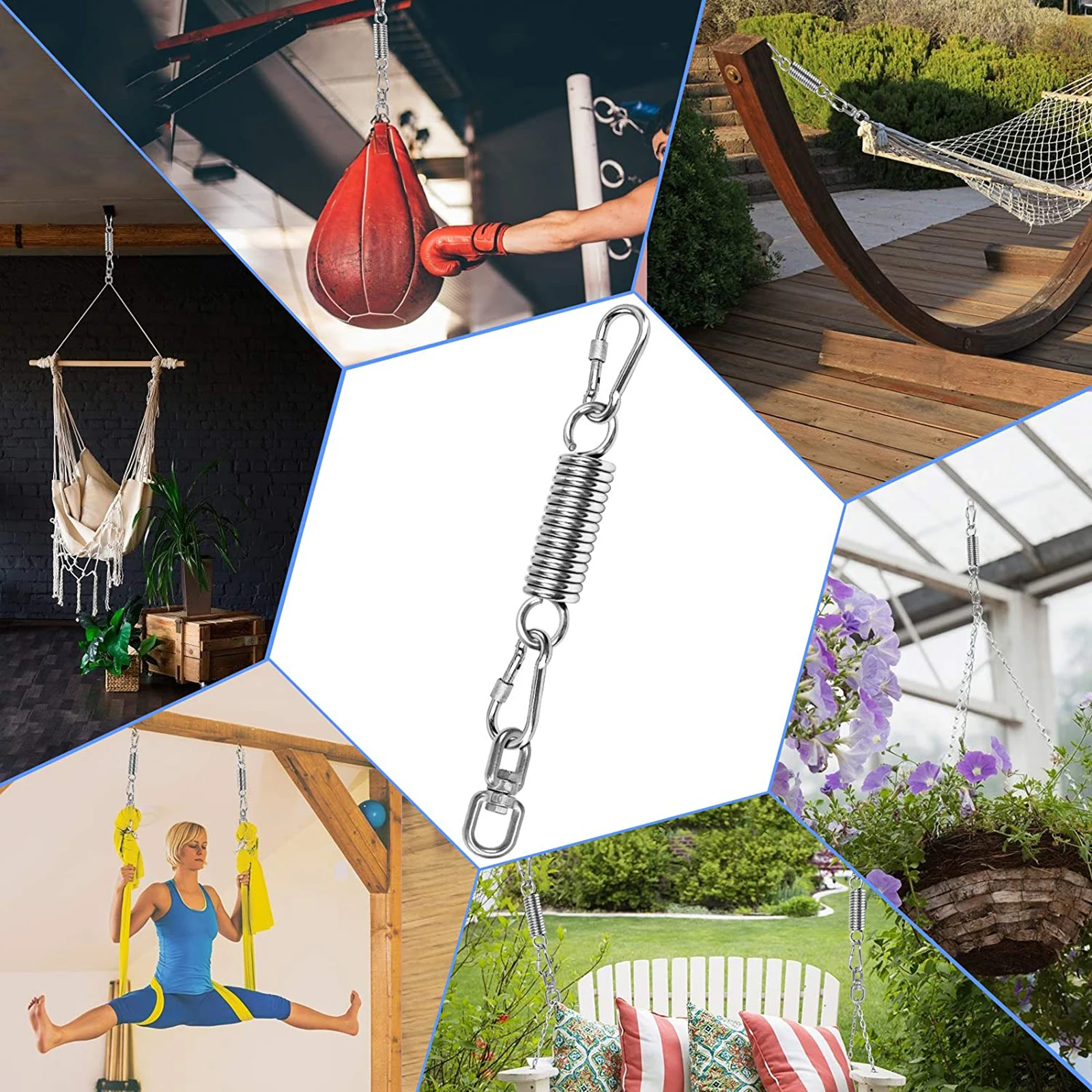 Swing Chair Hammock Spring Snap Carabiner Clips 500LB Capacity Hanging Chair Spring 360 Rotating Hook Kit Hanging Accessories hammock mount