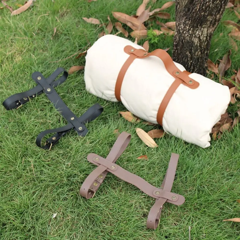 Durable Belt With Handle Blanket Carrying Strap Adjustable Picnic Yoga Mat Strap PU Leather Rug Blanket Holder