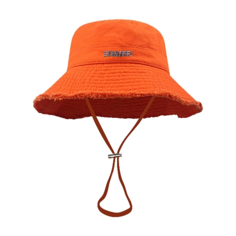 Teens Frayed Design Bucket Hat Summer Foldable Fisherman Hat with Adjust Chin Rope Anti-uv fisherman hat bucket hats sun hats sunscreen hats sun hat For Friend Family