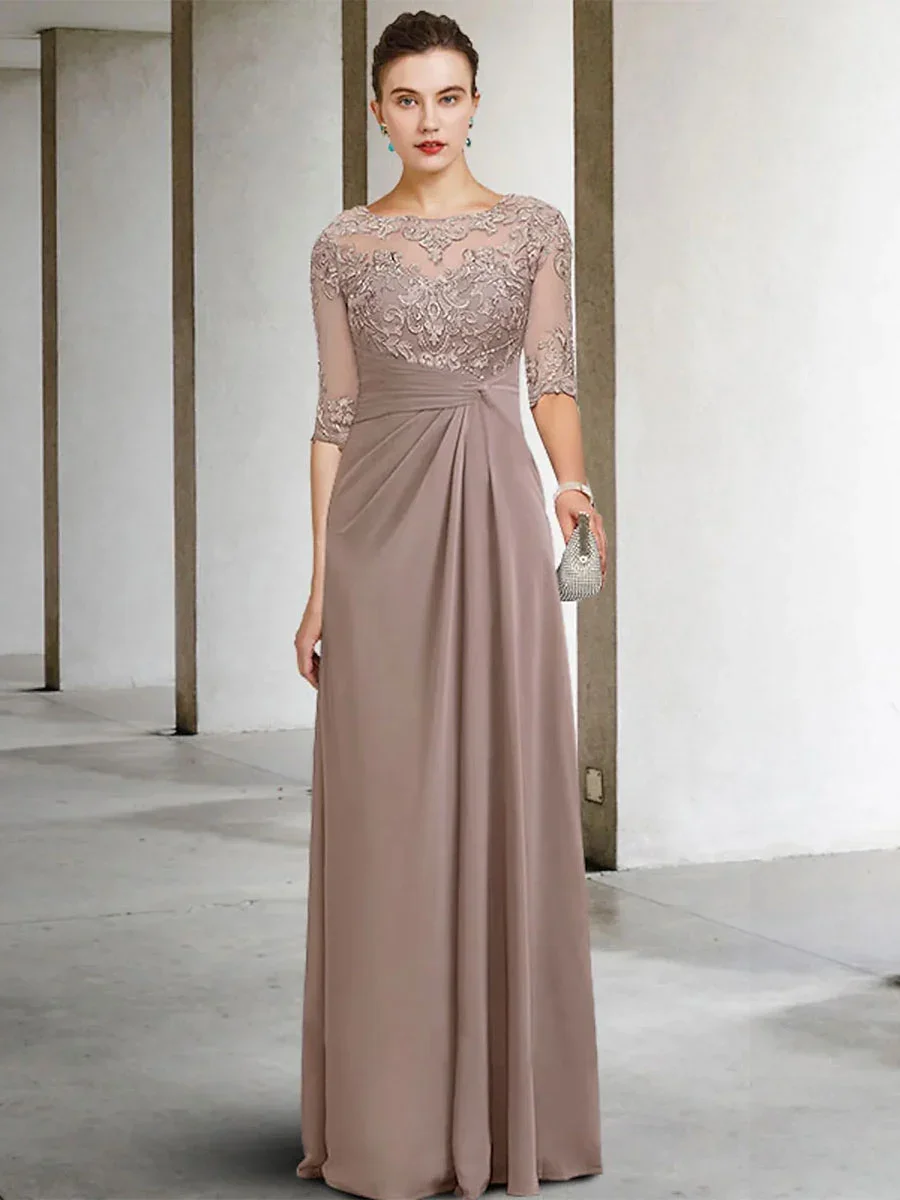 Party Dress For Mother Of The Bride Jewel Neck Short sleeve A-Line Lace Guest GreenChiffon evening Dresses For Wedding mother bride dresses