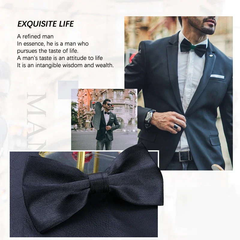 3pcs Men Bow Tie Classic Bowtie Solid Color Fashion Butterfly Cravat Banquet Bowties Black Gold Red Royal Business Accessories