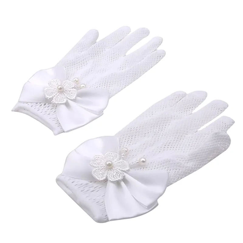 White Gloves Mesh Bow Lace Flower Glove Girl Kids Mittens Thin Princess Children Gloves Party Fashion Gifts