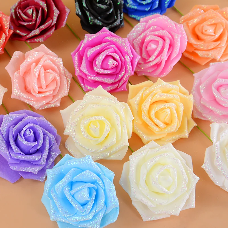 10/20/30 Stück künstliche Rosenblütenköpfe mit Stiel, glitzernde PE-Schaum-Rosen, künstliche Blumen, DIY, Hochzeit, Brautparty, Party, Heimdekoration – Detail 6