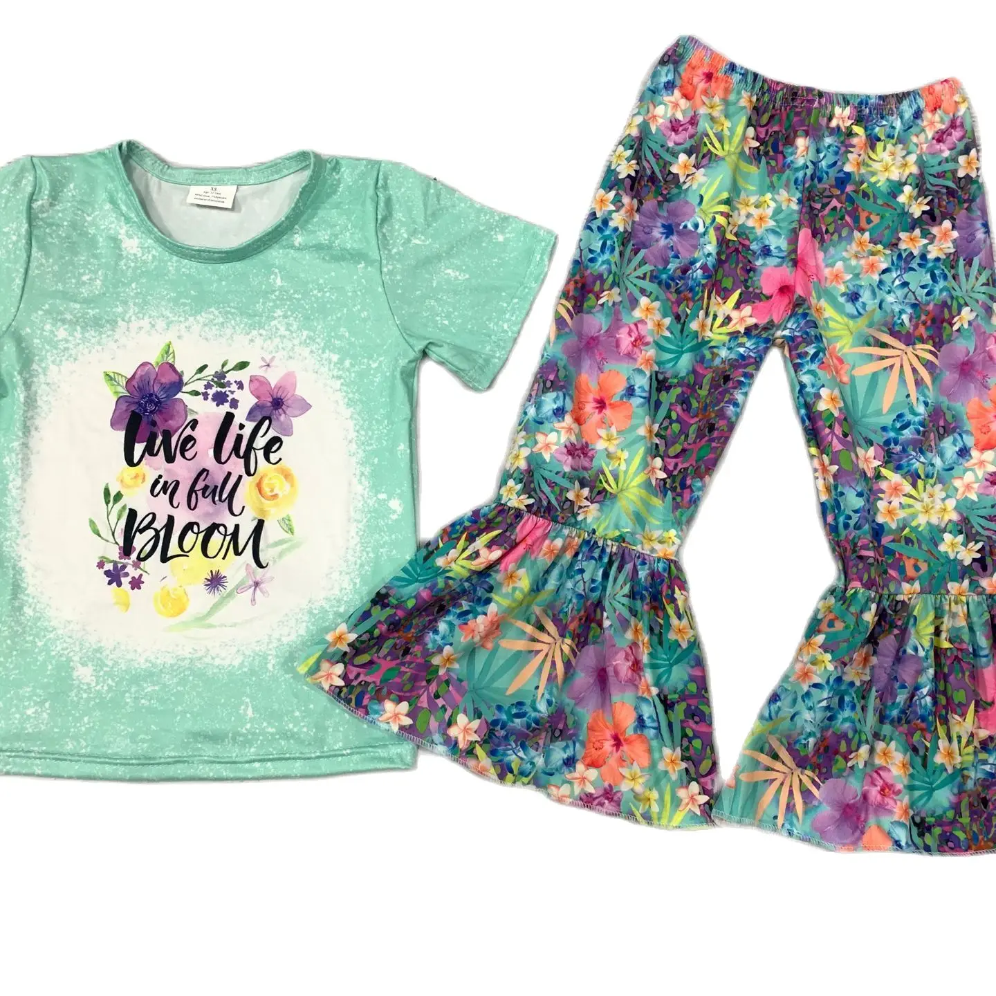 

New Design Kids Boutique Clothing Short Sleeve Bell Bottom Outfits Toddler Baby Girl Designer Clothes Set Milk Silk Girl Clothes