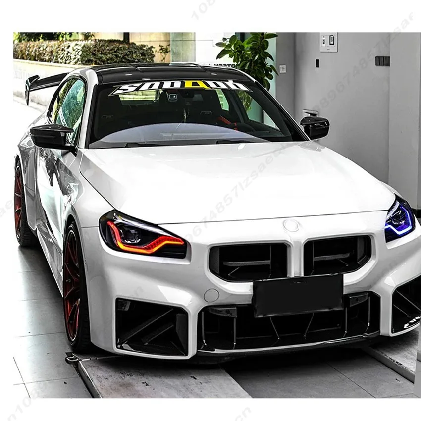 BMW M2 시리즈 G87 2020-2025 CS 스타일 레이싱 그릴 프론트 범퍼 에어 벤트 커버 트림 포그램프 메쉬 그릴 프레임 바디 키트 블랙