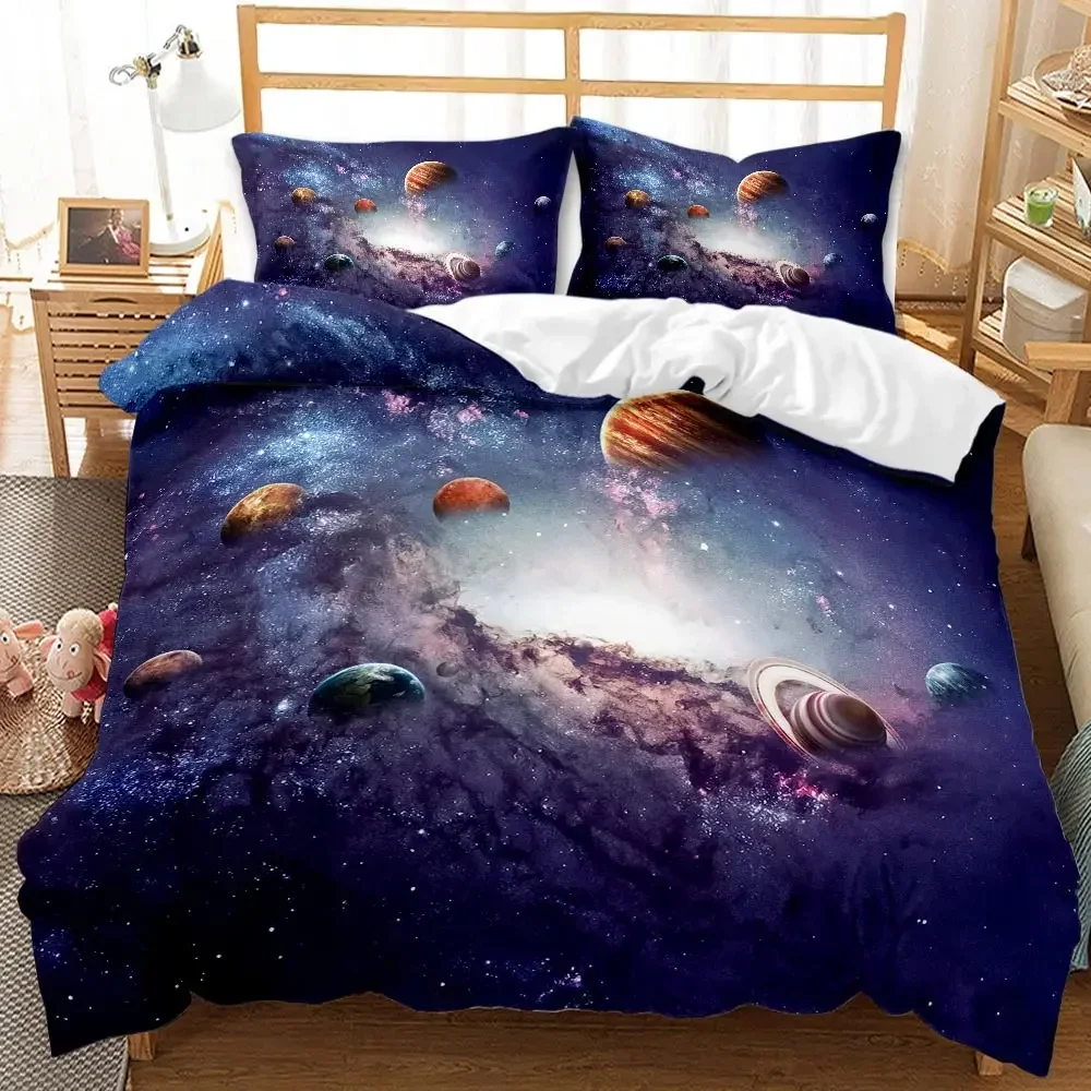 Universe Duvet Cover Galaxy Planet Comforter Cover Universe Outer Space Quilt Cover 3D Starry Sky Series Polyester Bedding Set