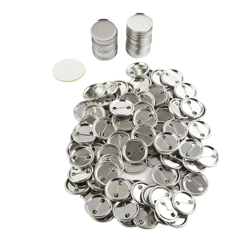 Metal Round Blank Badge Pin Button Maker Punch Press Machine DIY Making Parts Consumables 100Sets 25/32/37/44/58MM Badge Parts Button Making Supplies Badge Pin