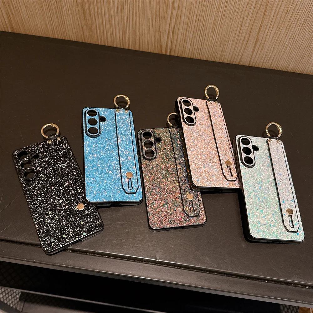 Luxury Glitter Bling Stand Holder Wrist Strap Phone Case with Bracket Cover