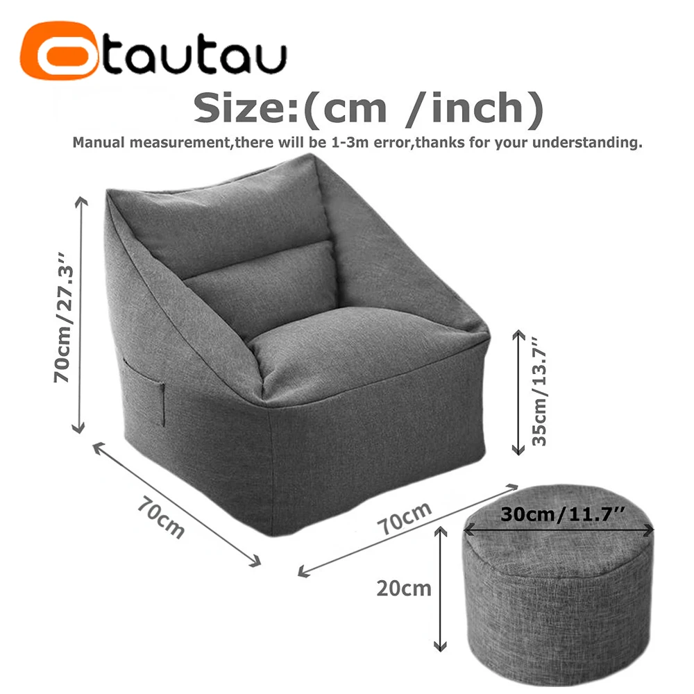OTAUTAU Adults Comfy Lazy Bean Bag Sofa Chair Cover Without