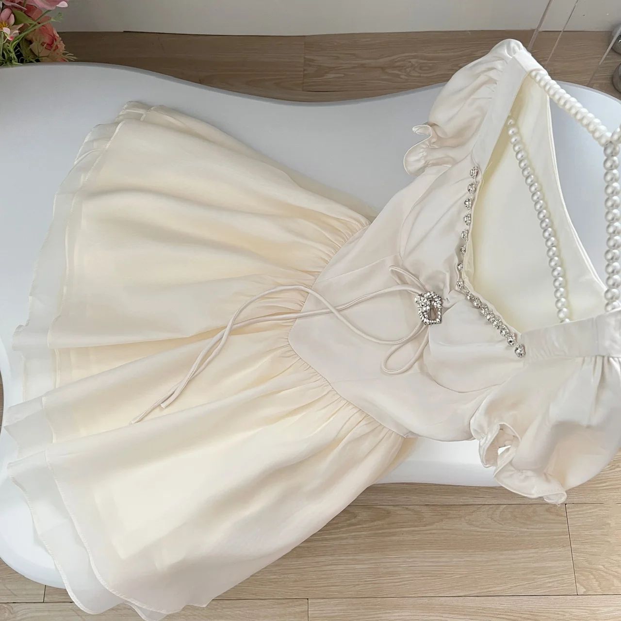 Elegant Vintage Princess Birthday Party Mini Dresses for Women Diamons Ball Gown A-line Korean Luxury One Piece Vestido Mujer