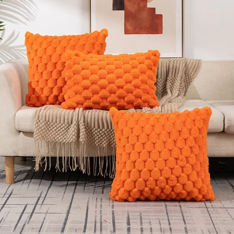 Orange textured plush pillow cover