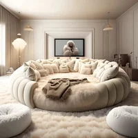 Lit Double King Size Rond, Lit Double Complet, Lit Double Luxe en Bois Moderne, Meuble de Chambre à Coucher avec Cadre de Tête de Lit Queen Size 5