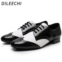 DILEECHI Men's Dance Shoes Adult Soft outsole Black PU Leather Square Ballroom dancing Shoes Low Wide Heel 2cm 1