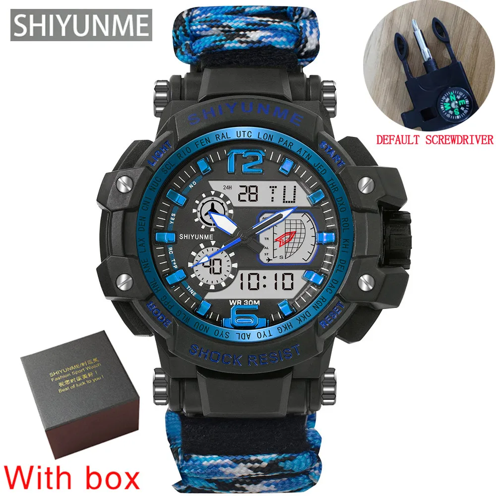 SHIYUNME Outdoor Survival Men Watch Multifunctional Waterproof Military Tactical Paracord Watch Compass Thermometer Men's Watch 