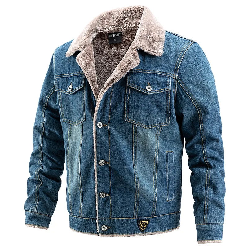 

Fashionable Men's Casual Jacket with Thickened Collar and Washed Cotton, Korean Style Denim Coat for Autumn and Winter