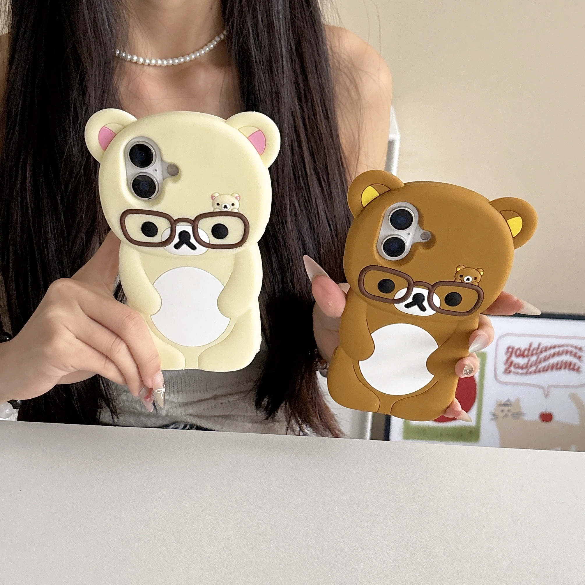 Für iPhone 16 15 14 13 12 11 Pro Max Plus Xs XR 6 7 8 Plus Sanfte Brille Rilakkuma Bär Silikon Soft Cover Case – Detail 9