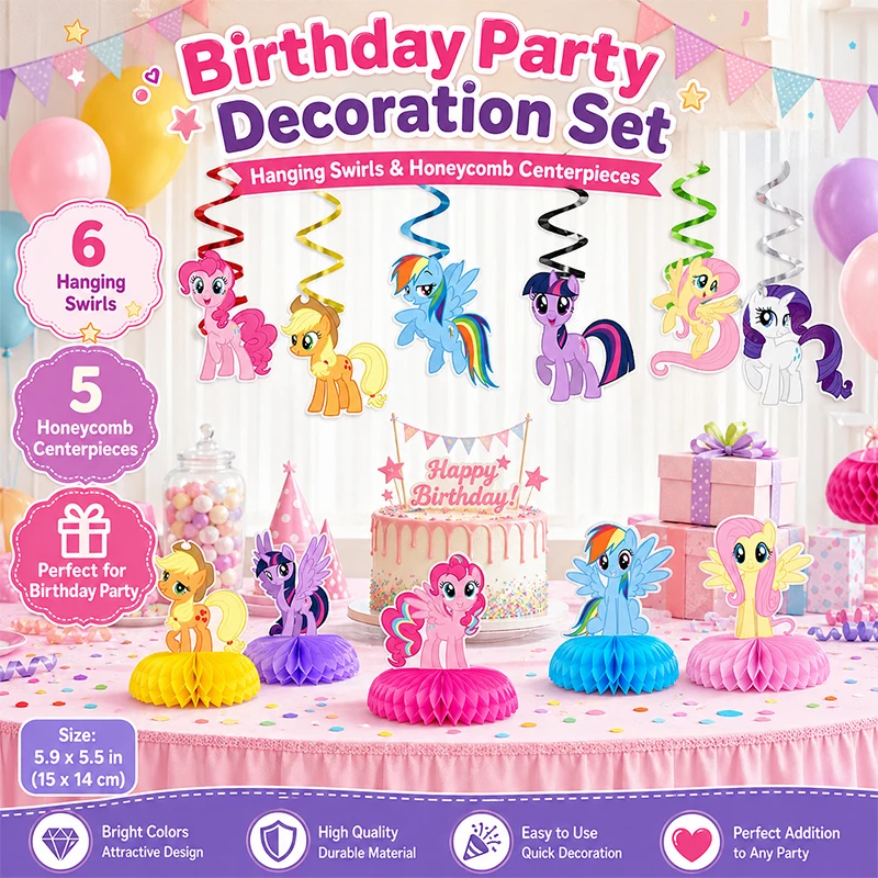 Niedliche Pferde-Anime-Themen-Spiral-Wabenkombination für Geburtstags-Pony-Partys mit Geschenken, die das Interesse der Familie wecken