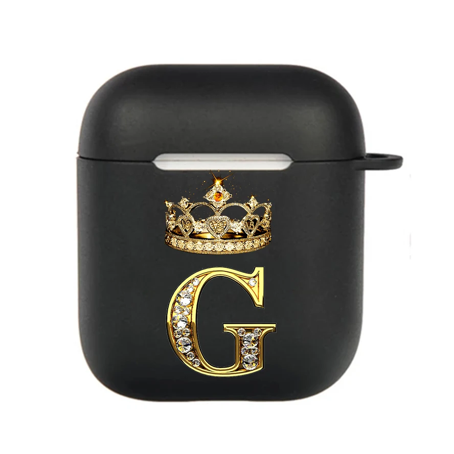 Diamond Crown Letter Hook Case - Black TPU Soft Earphone Cover