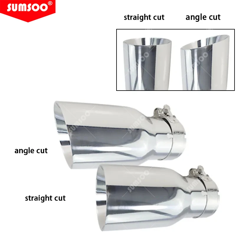 Universal Exhaust System End Chrome Pipe Car Exhaust Tip straight angle cut 1PCS 304 Stainless