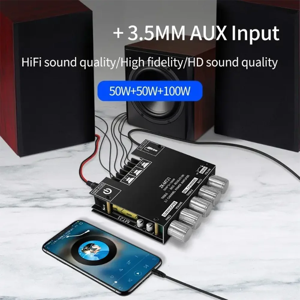 Audio Amplifier Board 2.1Channel 50W x 2 +100W Subwoofer Power amp with BT5.0 and AUX Inputs Stereo Digital amp For Home Theater - 2