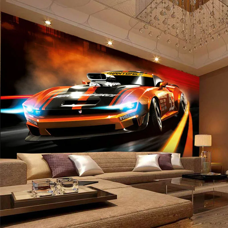 Modern Creative Yellow Sport Car 3d Stereo Mural Foto Wallpaper Sala de Estar Quarto Interior Design Papéis de Parede