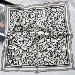 Elegant Versatile Silk Twill Scarf - Luxurious Heavyweight Mulberry 70 Square Fashion Accessory - 65 x 65 cm (Xwc788 black and white camellia (single - sided prin)