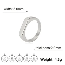Stainless Steel Minimalist Signet Rings - 5MM Wide Wedding & Couple Jewelry Gift - 8 (Steel Color)
