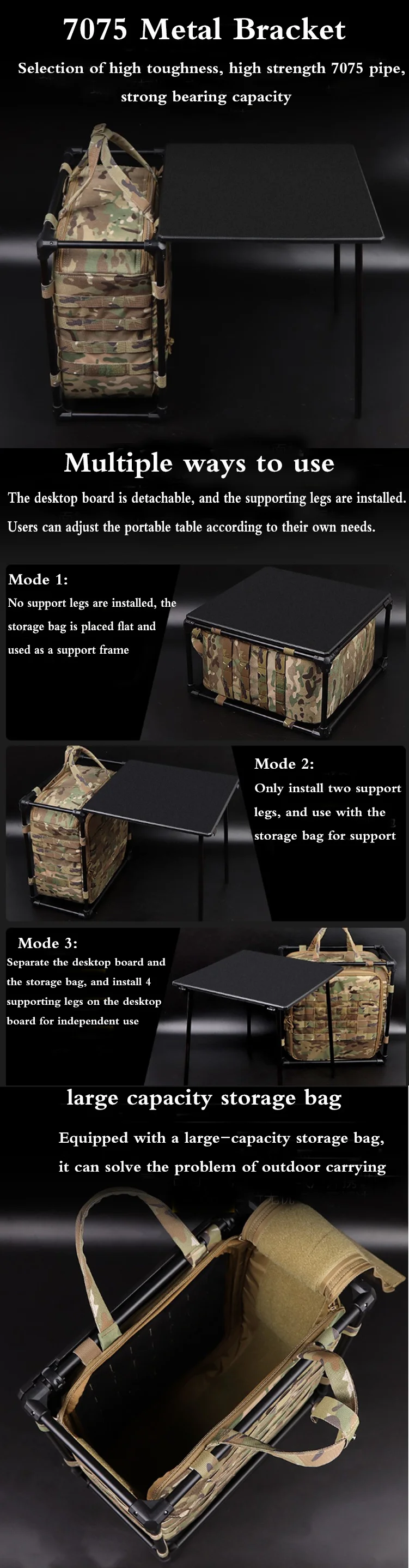 Description Picture 2 of itemTactical Camping Table Field Office Hunting Outdoor Portable Table Foldable Lightweight Durable 7075 Alloy BBQ Computer Desk