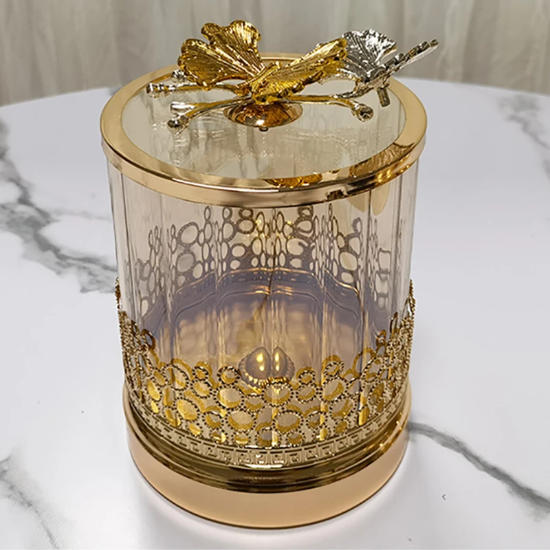 Description Picture 3 of itemGold-plated Candy Jar Glass Jewelry Box Hollow Art Flower Arrangement Fruit Nut Sundries Storage Home Decoration
