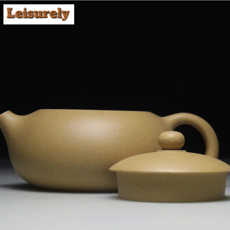 215ml Ancient Yixing Purple Clay Teapots Handmade Flat Xishi Pot Raw Ore Gold Section Mud Tea Making Kettle Zisha Tea Set Craft