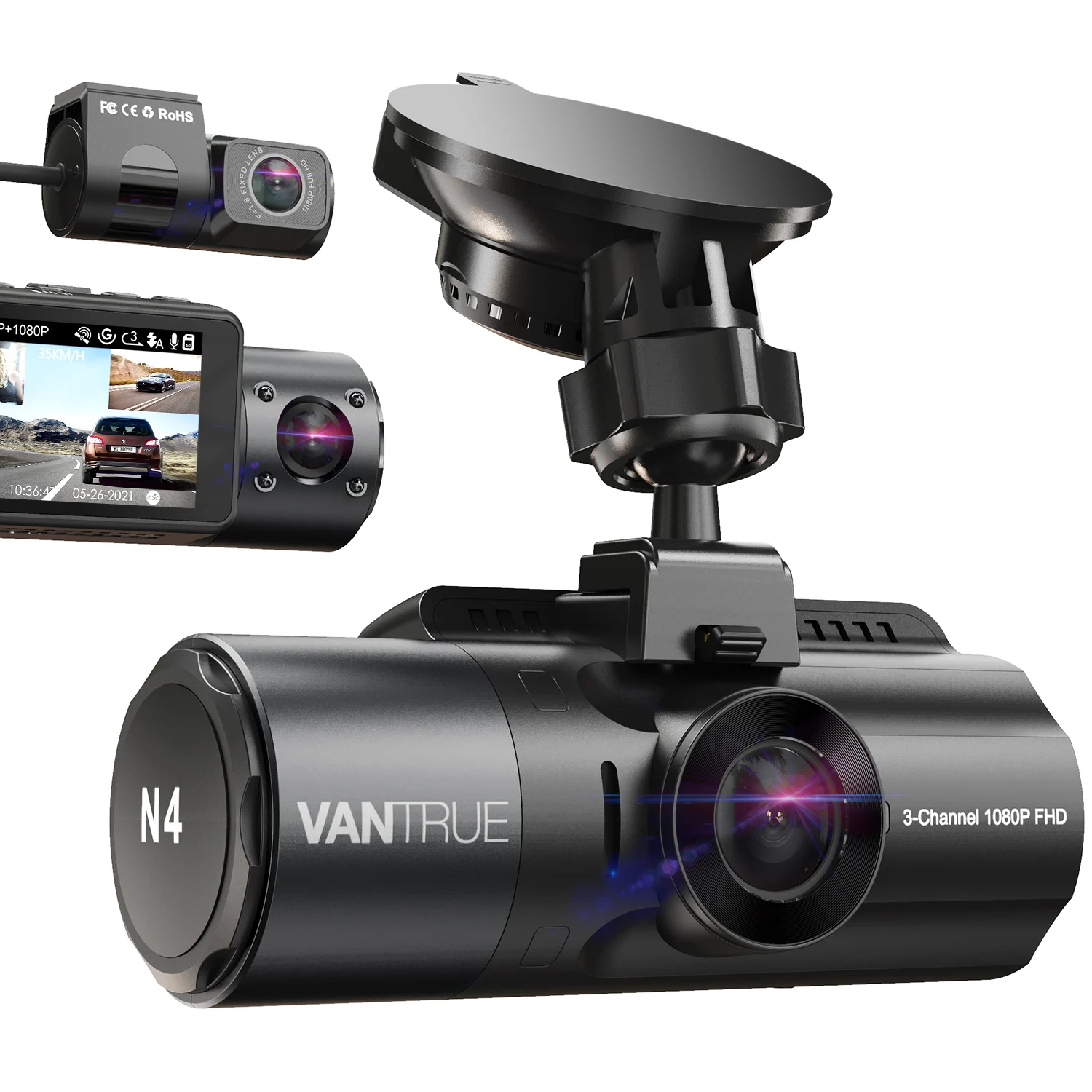 Vantrue E3 3 Channel Dash Cam 2.5K Front and Rear Inside Built-in WiFi  GPS,Car Camera with Voice Control - AliExpress